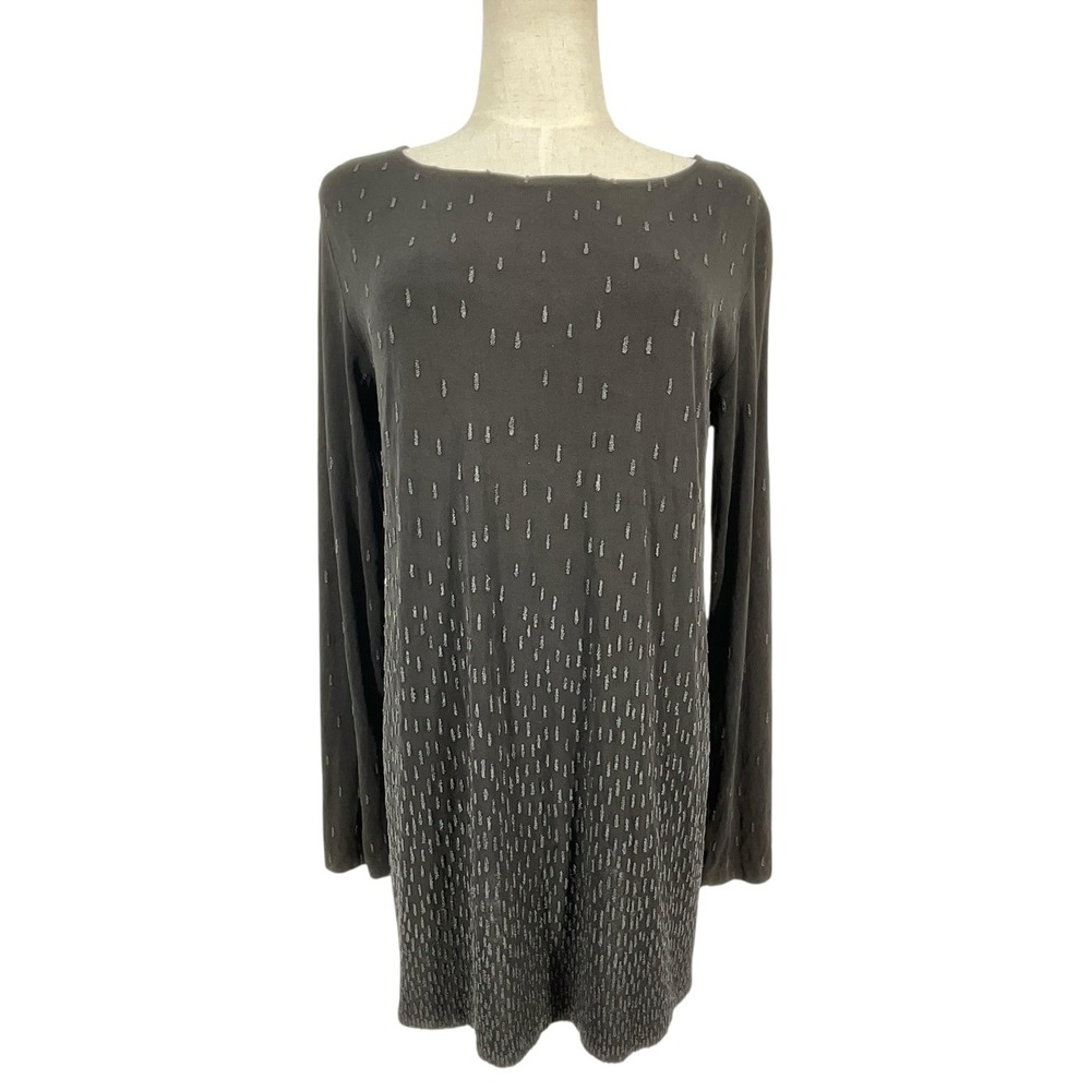Chicos Design Womens Sz 1 med US 8 Brown Textured Dash‎ Long Sleeve Tunic Top